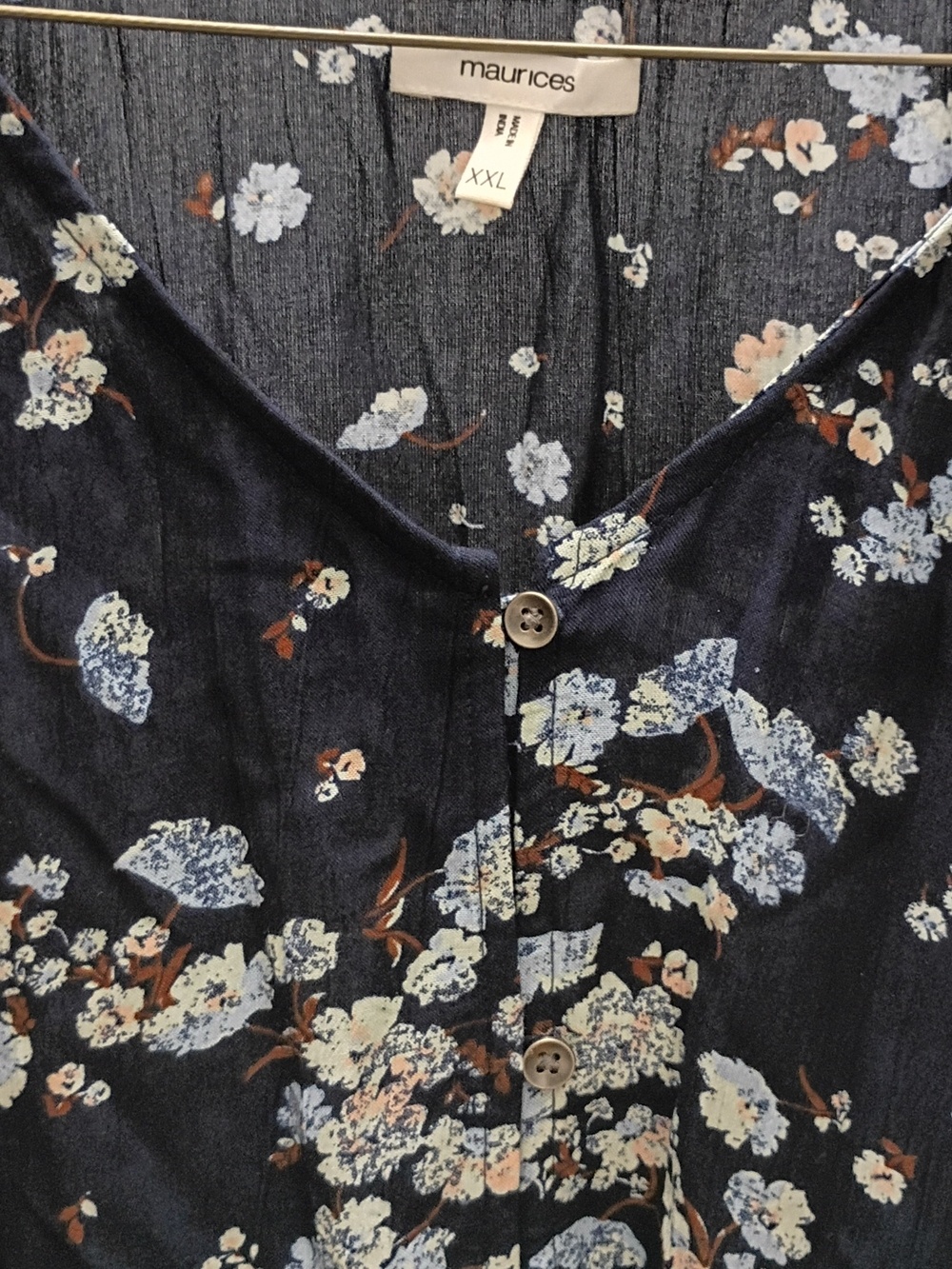 Maurices Navy Floral Button-Front V-Neck Short Sleeve Blouse XXL